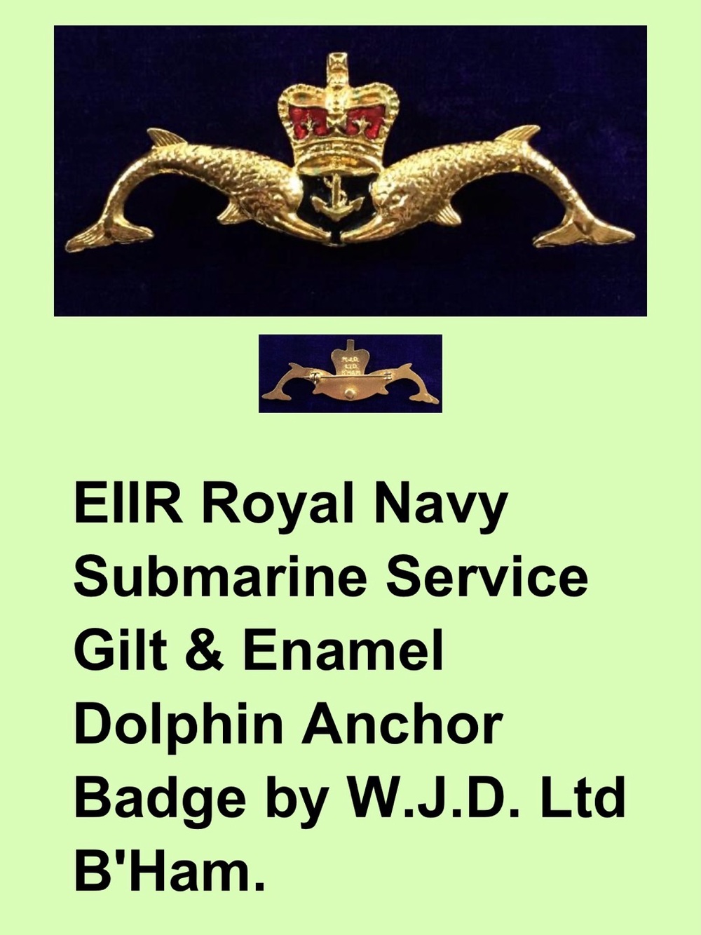 Gold Enamel Dolphin Anchor Brooch - Royal Navy Style